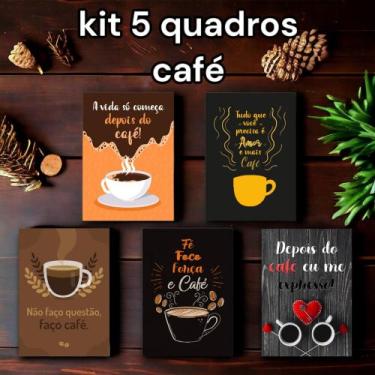 Imagem de KIT 5 Quadros decoração café, MDF corte a laser, adesivado - Celoplast