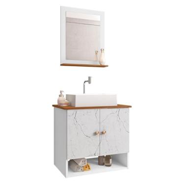 Imagem de Gabinete Arm Banheiro Deli 2 Portas com Cuba Torino Branca Cor: Branco-Carrara/Nature