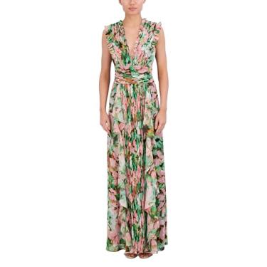 Imagem de BCBGMAXAZRIA Vestido maxi feminino sem mangas com decote em V plissado e babados, Combo verde de inverno, 13