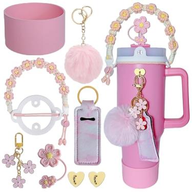 Imagem de Acessórios para Stanley Cup, 1 alça Boho para Stanley Tumbler 1,134 g, 1 bota de garrafa de água de silicone, 1 capa de canudo para Stanley, 2 ganchos de pingentes, 1 bolsa com suporte para protetor