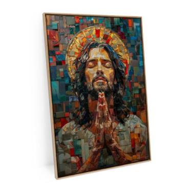 Imagem de Quadro Jesus Em Ladrilhos Religioso Para Sala 90x60 Cm Vidro - Bimper 