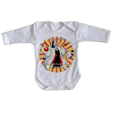 Imagem de body nenê criança roupa bebê manga longa Cruella Deville 101 dalmatas 