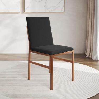 Imagem de Cadeira de Jantar Estofada Mônaco Base Cobre Veludo Preto - NEW GREEN,