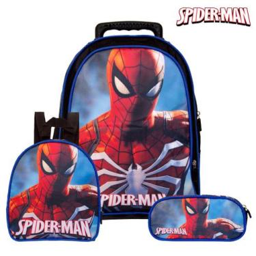 Imagem de Kit Mochila Infantil Homem Aranha Vingadores Masculina Rodas - TOYS 2U