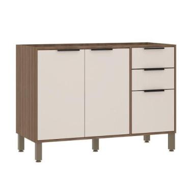 Imagem de Balcão Cozinha Pia 120cm 2 Portas 3 Gavetas Aspen Vanilla - LUCIANE MÓ