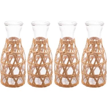 Imagem de 4 Garrafas de Vidro com Sisal 800ml Decorativas Wolff Jarro Vasos de Flores Enfeites de Mesa