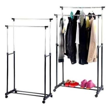 Imagem de Cabideiro De Chão Arara Organizador De Roupas Com Sapateira Rodinhas R