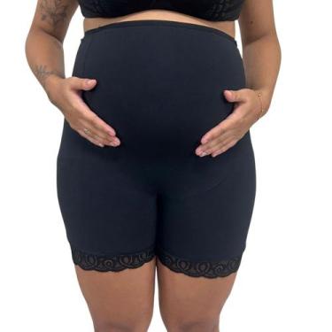 Imagem de Calcinha Bermuda Gestante Cintura Alta Preta com Renda - Vi Lingerie, 