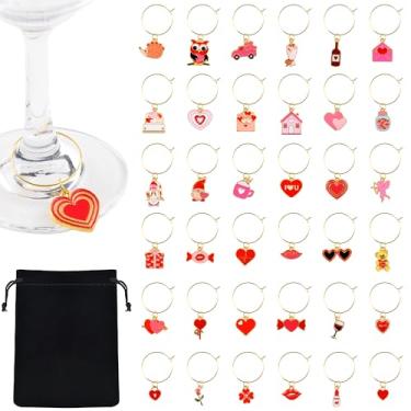 Imagem de Qumenan 36 pingentes de taça de vinho para taças de caule, pingentes de vinho para etiquetas de taça de vinho, decorações de festa de degustação de vinhos, Large, Zinco, Sem Pedra Preciosa