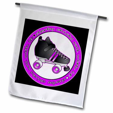 Imagem de 3dRose fl_28510_1" Derby Chicks Roll with It roxo e preto com bandeira de jardim de patins preta, 30 x 45 cm