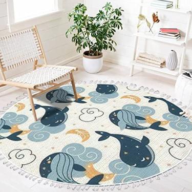 Imagem de Tapetes de área de praia do oceano, baleias, nuvens adormecidas, fantasia, animais marinhos, redondo, boho, tapete para playmat, lavável, corredor, tapete para quarto de bebê, decoração de quarto,