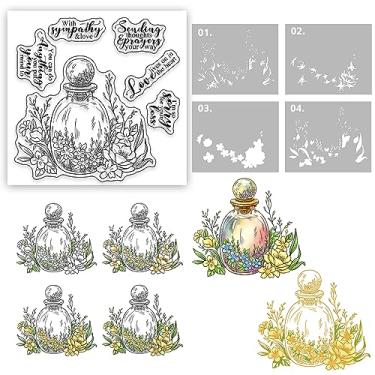 Imagem de Conjunto de frascos de perfume e rosas flores florais vintage transparentes, moldes de corte de metal, estênceis e placa de folha quente com caixa de envelope para fazer cartões, álbuns faça você