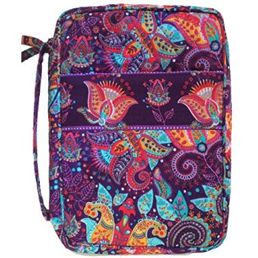 Imagem de DIWI Capa bíblica extra grande capa da Bíblia 11,25 x 8,25 x 2,75 polegadas acolchoada 100% algodão capa de livro serve para NKJV Super Giant Print Reference Biblip Closer Slip Pocket, Purple Garden, 11.25 X 8.25 X 2.75 Inches