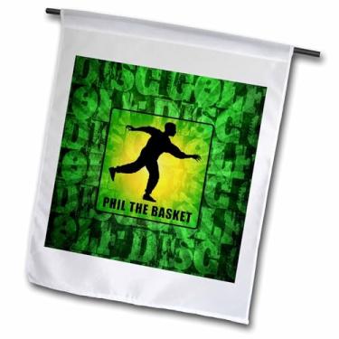 Imagem de 3dRose fl_18176_1 Bandeira de jardim, 30 x 45 cm, Phil The Basket Disc Jogando Frisbee cercado por imagens de texto Grunge verdes