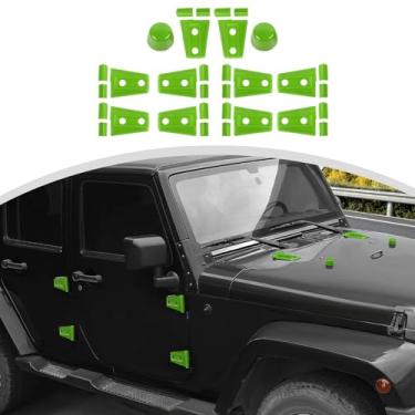 Imagem de CheroCar Capa de dobradiça de porta, tampa da dobradiça da porta traseira e capô do motor capa de borracha acessórios de acabamento de decoração externa para Jeep Wrangler JK JKU 2007-2017 (verde
