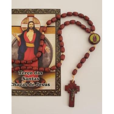 Imagem de Terço Santas Chagas Madeira Imbuia 08mm - 42cm - Devoção e Proteção