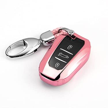 Imagem de CSHU TPU macio capa para chave de carro capa chaveiro anel chave bolsa, adequado para Peugeot 3008 4008 5008 Citroen C4 C4L C6 C3-XR, 7