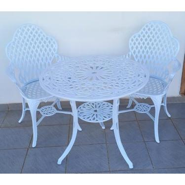 Imagem de Conjunto de Mesa Para Jardim Copacabana com 2 Poltronas e Mesa Alta em Alumínio Fundido Unifer Móveis
