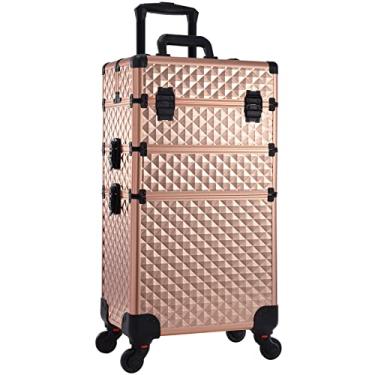 Imagem de Adazzo 3 em 1 Professional Rolling Makeup Train Case de alumínio com rodas de rotação d...