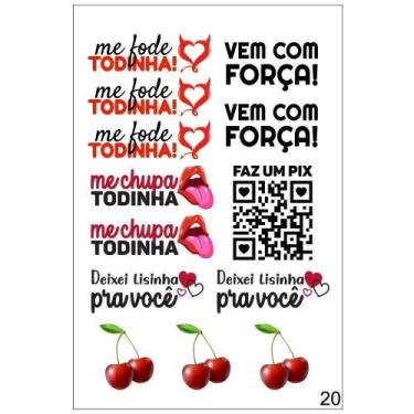 Imagem de Cartela de tatuagem temporaria adesiva frases eróticas 15x10cm libido 