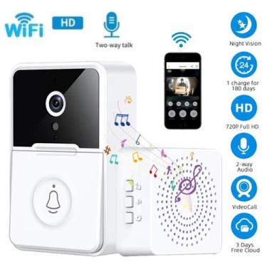 Imagem de Campainha Residencial Wifi Branco Vivo Tempo Externa Real Portátil Pre