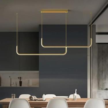 Imagem de Lustre Linear LED Moderno, Pendente Dourado Duplo, Perfeito para Bancada de Cozinha, Sala de Jantar e Espaços Gourmet