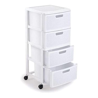Imagem de Gaveteiro Porta Tudo 4 Gavetas ComRodas Rattan Branco