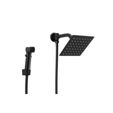 Imagem de Ducha Inox Preto 15x15 cm com Chuveirinho de Mão c/ Trava - AMG Metais