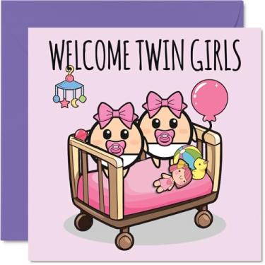 Imagem de Stuff4 New Baby Girl Card - Welcome Twin Girls - Parabéns Baby Girl Cards Newborn, Well Done Congrats Welcome To The World Home Gifts, 14 x 14 cm Cartões de felicitações para pais
