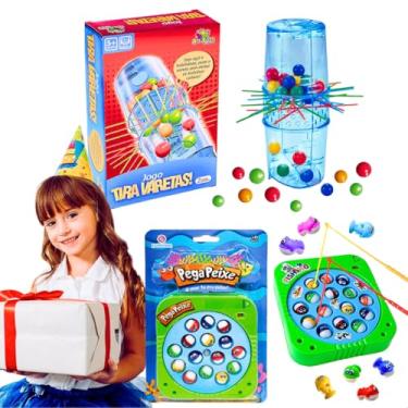 Imagem de Kit 2 brinquedos pedagógico pega tira varetas jogos de tabuleiro infantis educativos + jogo infantil pega peixe classico retro presente menino natal menina dia das crianças