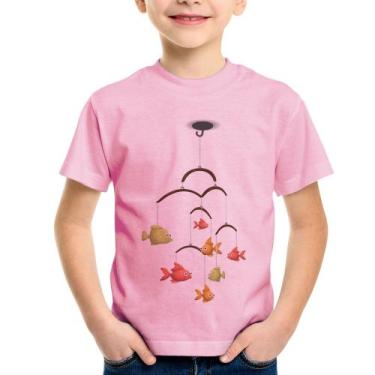 Imagem de Camiseta Infantil Peixinhos Móbile - Foca na Moda, Rosa bebê, 12