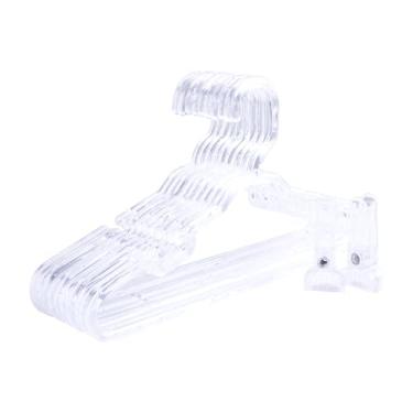 Imagem de Kit 50 Cabides Infantis Reforçados Acrílico com 100 Presilhas Transparente Cristal para Roupas Conjuntos Infantil