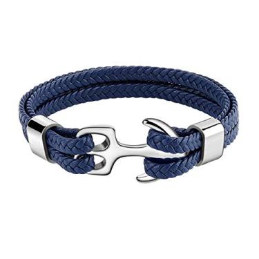 Imagem de Emibele Pulseira para homens e mulheres, pulseira de couro bovino feita à mão, pulseira de âncora vintage multicamadas, 3 tamanhos para homens/mulheres/casais/namorados/parceiros, 22.5 cm/8.85 inches