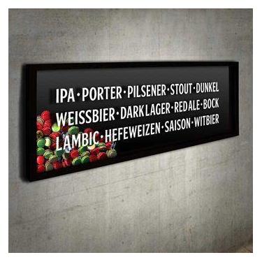 Imagem de Quadro Porta Tampinhas Tipos de Cerveja - Quadro Novo, Preto, 90 x 35 