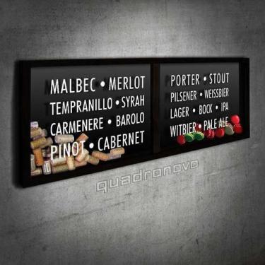 Imagem de Porta Rolhas e Tampinhas Panorâmico - Tipos de Vinho e Cerveja -- Quad
