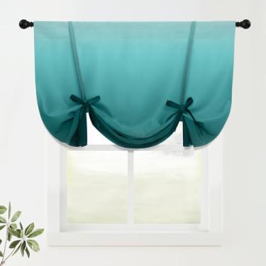 Imagem de COSVIYA Cortinas 100% blecaute ombré azul-petróleo ajustáveis para cozinha, isolamento térmico, escurecimento de quarto, sanefa, bolso de varão, persiana romana para janela pequena, 122 cm C x 107 cm