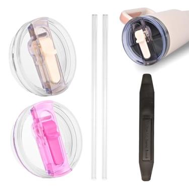 Imagem de 2 peças de tampa para Stanley Protour, copo removível de 1,134 g, tampa de canudo dobrável para copo Stanley, compatível com Stanle (branco creme * vermelho rosa)