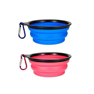 Imagem de Tigela de Água Dobrável de Silicone para Animais de Estimação N-A para Ar Livre de Gatos e Comida de Cão, Azul Rosa