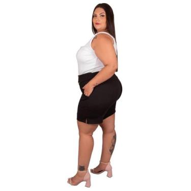 Imagem de Short Feminino Plus Size Malha Crepe Colmeia Enfeite Cinto Botão Elast
