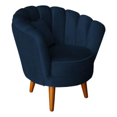 Imagem de Poltrona Pétala Elegancia Decorativa Com Pés De Madeira Marinho