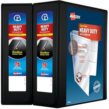 Imagem de Avery Pasta de anel resistente View 3, anéis inclinados de um toque de 7,6 cm, comporta papel de 21,5 x 28 cm, 2 fichários pretos (79873)