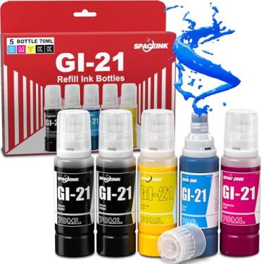 Imagem de Garrafas de refil de tinta GI-21 G3270 compatíveis com Canon G3270 G3260 G3290 G4270 G2260 G2270 G1220 G1230 G3262 MegaTank, para Canon 21 GI21 pacotes com 5 (2P). GBk CMY)