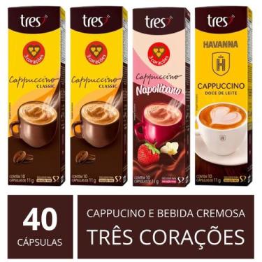 Imagem de 40 Cápsulas Mix Três Corações Variados: Cappuccino Café Chás