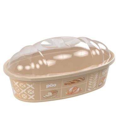 Imagem de Porta pão com tampa decorado bege Plasutil ref.3417