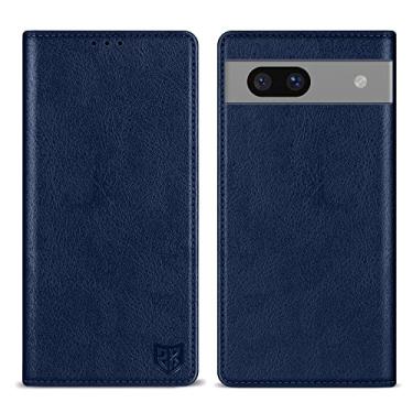 Imagem de ZZXX Capa carteira para Google Pixel 7A com [bloqueio RFID] com suporte para cartão de couro magnético forte dobrável capa protetora para celular para Google Pixel 7A (azul - 15,5 cm)