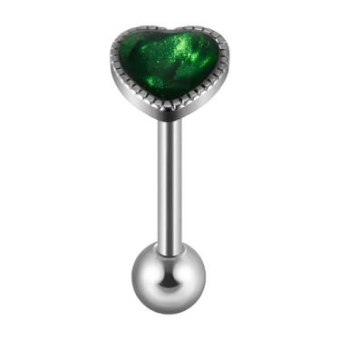 Imagem de Niaspi Anéis de língua de coração aurora verde 14G para mulheres com glitter 316L aço inoxidável brincos de cartilagem de barra piercing corporal joia, 20g, Aço inoxidável, Sem Pedra Preciosa