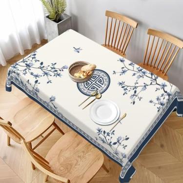 Imagem de Yesad Toalhas de mesa retangulares à prova d'água, toalha de mesa retangular, lavável, para decoração de mesa de jantar interna e externa, decoração de festa em casa, estilo pintura a tinta, 132 x 180