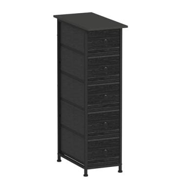 Imagem de lurcns Cômoda estreita armário fino alto cômoda fina cômoda de gavetas torre de armazenamento para espaços pequenos armário quarto banheiro com pequena unidade de gaveta de tecido (preto, 5 gavetas)