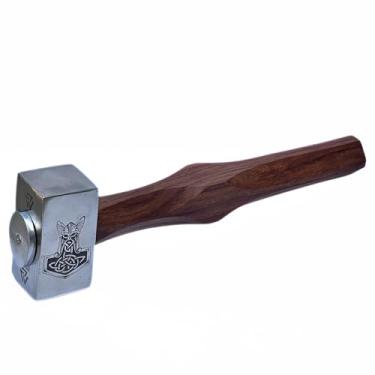 Imagem de Martelo de Thor de prata gravado vintage com cabo de madeira pesado feito pela SS para colecionador de ferramentas de mitologia nórdica colecionável e presente inspirado nos vikings