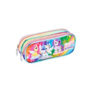 Imagem de Estojo Duplo Unicórnio Infantil Arco-íris Escolar Meninas - Denlex, Ro